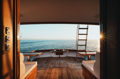 Luxury yacht deck at sunset