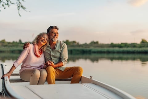 Couple enjoying romantic boat trip